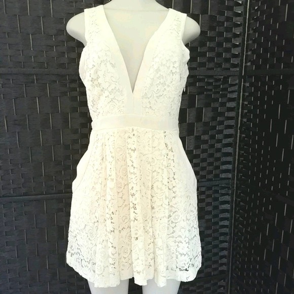 Free People Cream V neck Lace Dress - Picture 3 of 8